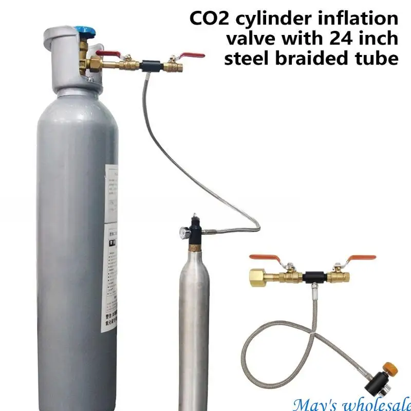 Home Beverage Carbonation CO2 Cylinder Filling Adapter with Long Hose & Gauges CO2 Inflation Valves Simple Installation 448A