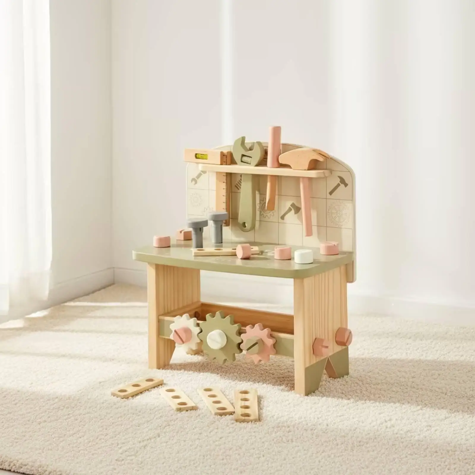 Wooden Toy Workbench Hands-on Children's Tool Bench Sturdy for Nursery, Toddlers