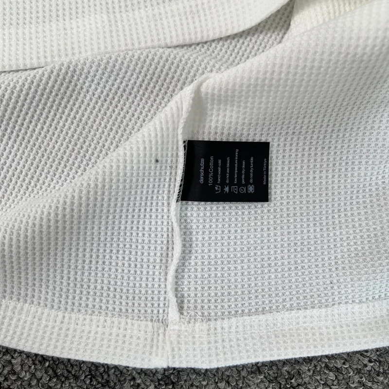 Waffle Long Sleeve Embroidery Sakura Derschutze T-shirt Real Photos Men Women Autumn Loose Casual New Top T Shirt