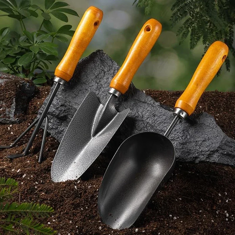 3Pcs Gardening Tools Kit Garden Hand Tools With Ergonomic Wooden Handle Trowel Transplanter Cultivator Gardening For Gardener