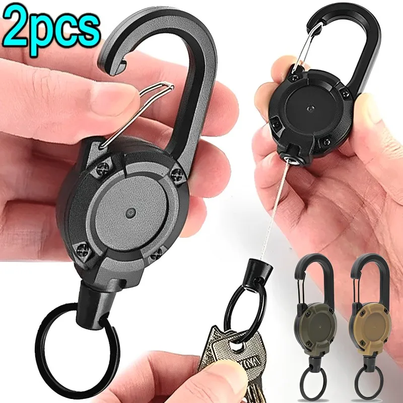 Retractable Rope Carabiner Keychain Outdoor Automatic Wire Rope Luya Anti-theft Tactical Key Holder Telescopic Keyring Hook Tool