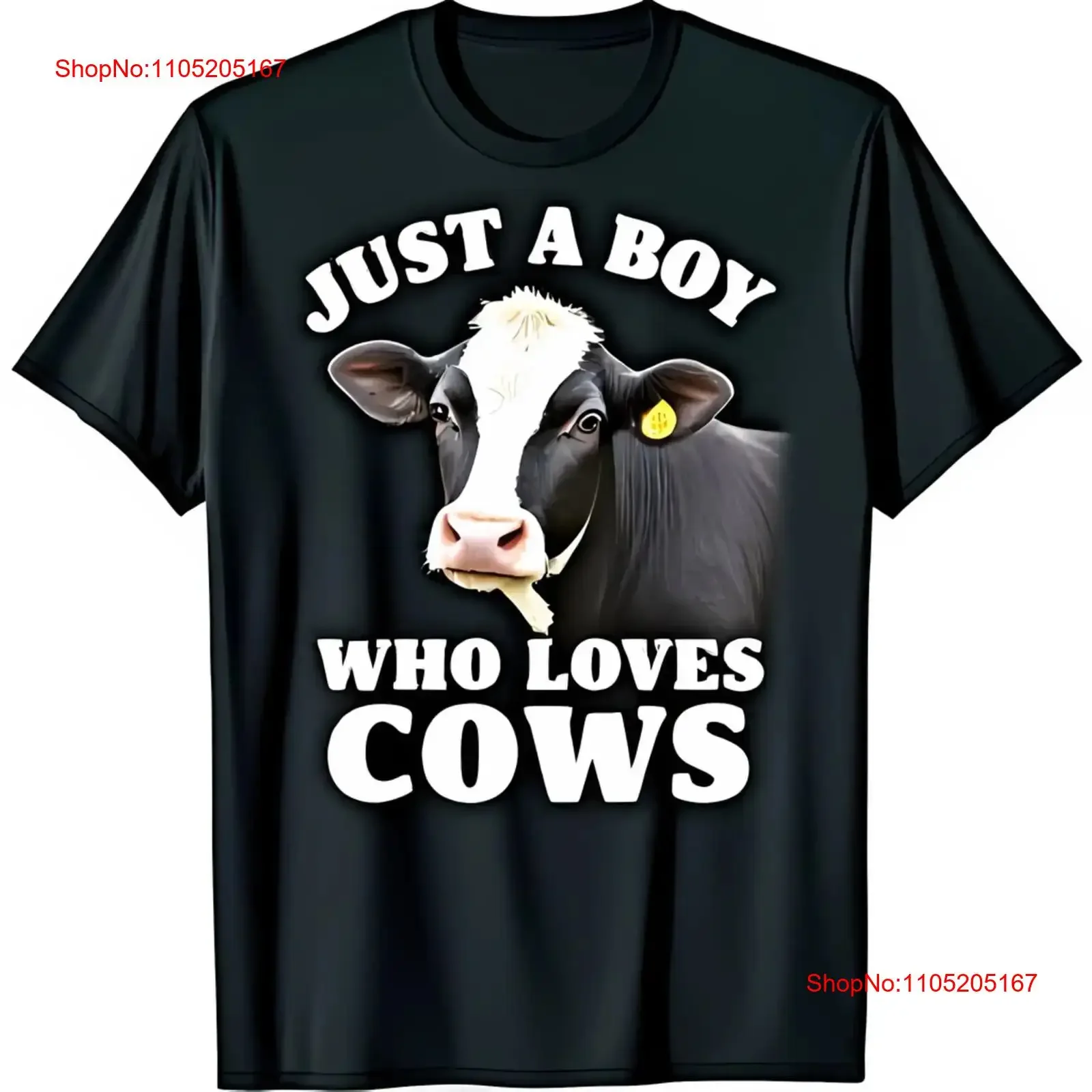 

Just a Boy Who Loves Cows Black T Shirt with Fun Cow vintage Washed Soft homme graphic Breathable Slightly Unisex fashion