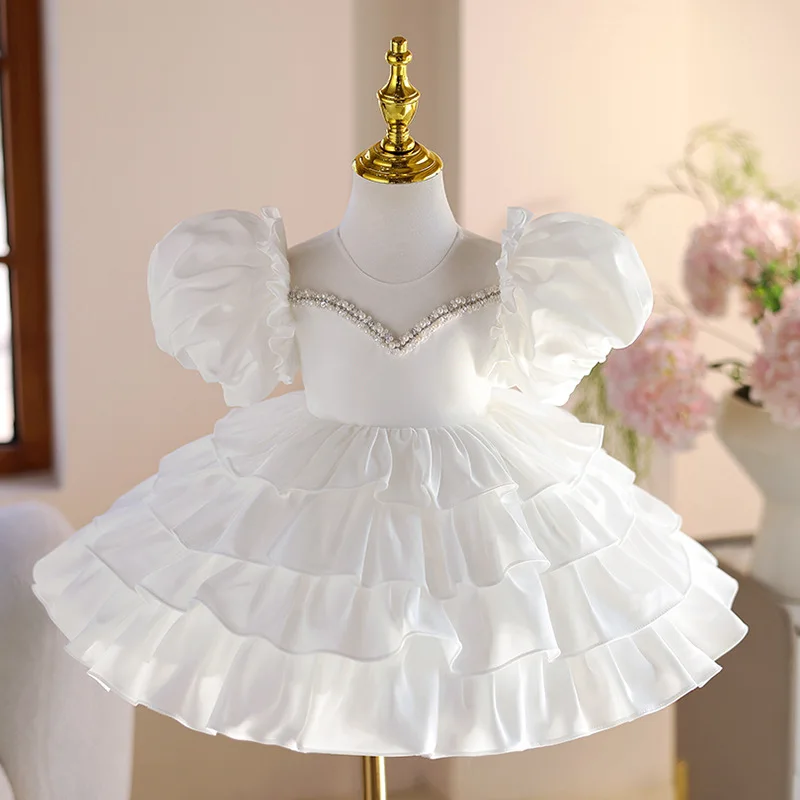 Girls Elegnat Birthday Baptism Princess Ball Gown Children Fashion Wedding Party Performance Dress g289