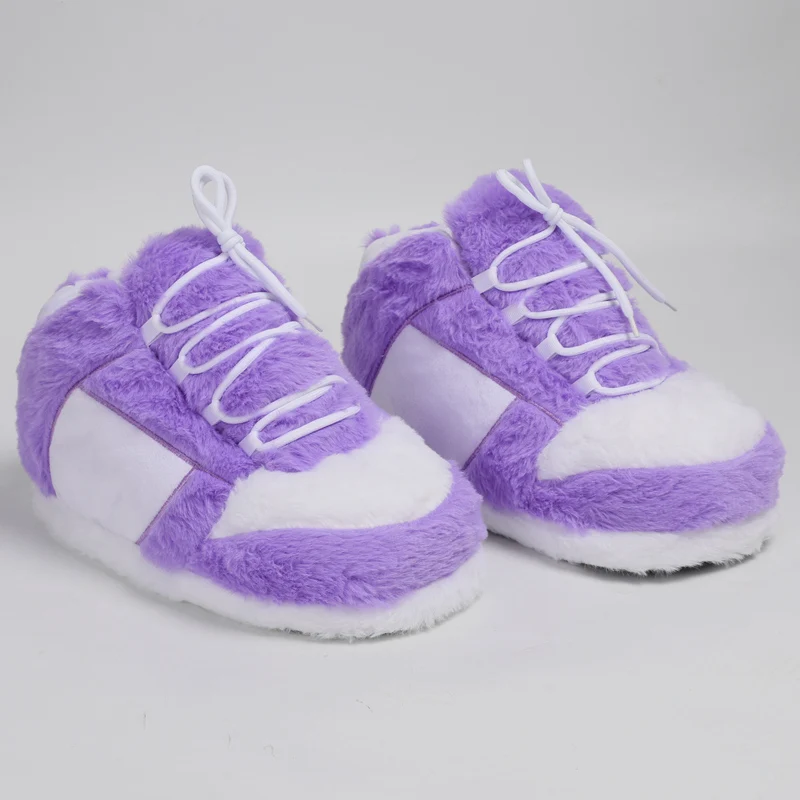 Ciepłe pluszowe kapcie-sneakersy, modne antypoślizgowe futrzane miękkie buty domowe puszyste unisex wygodne klapki domowe uniwersalny rozmiar do użytku wewnątrz pomieszczeń