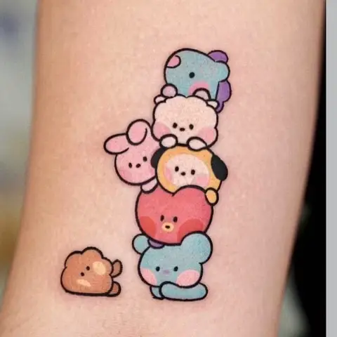 BT21 Korean boy group cartoon-style tattoo stickers in color transfer print - cute concert support logo