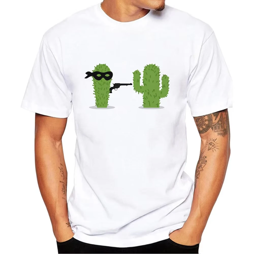 Cactus Funny Men Collar T Shirt Basic Casual T-shirt Men Short Sleeve Tshirt Men Funny Tumblr Graphi