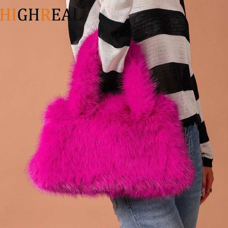 Роскошные женские сумки из искусственного меха норки, плюшевая сумка ярких цветов, пушистая мягкая сумка на плечо, большая вместительная сумка для покупок, новинка Роскошные женские сумки из искусственного меха норки, плюшевая сумка ярких цветов, пушистая мягкая сумка на плечо, большая вместительная сумка для покупок, новинка