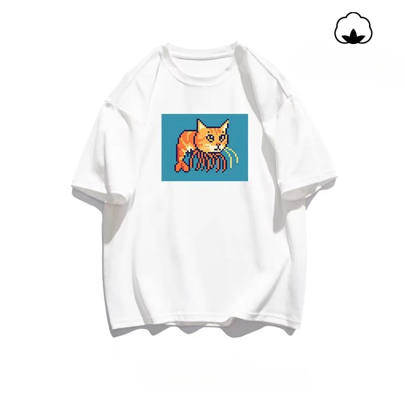 الخياطة الوحش قصيرة الأكمام آي شان هاي جينغ بكسل نمط قصيرة الأكمام تي شيرت Y2K محاكاة ساخرة مجردة تي شيرت مطبوع