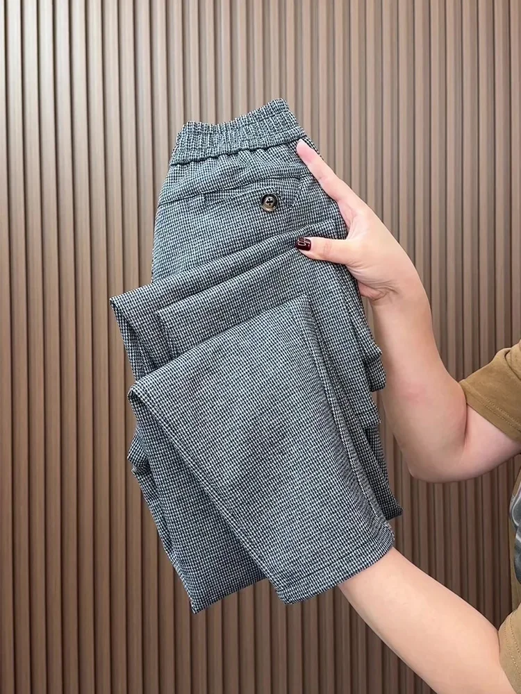 خريف جديد سراويل تقليدية المرأة فضفاضة وتنحيف منقوشة عصرية ومتعددة الاستخدامات عالية الخصر السراويل الحريم النايلون صغيرة الساق