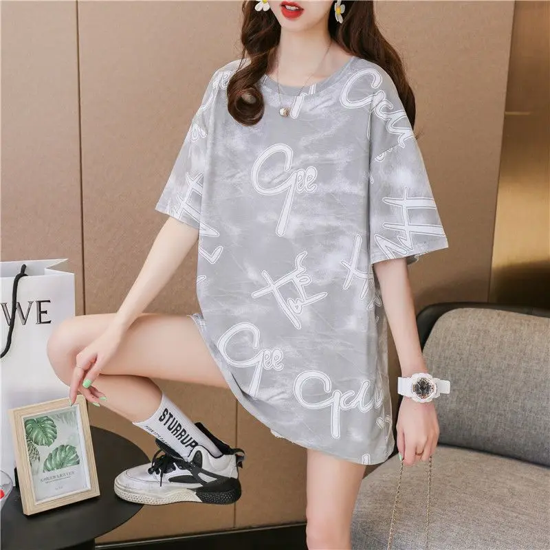 Tie Dye Printing Letter T Shirts Short Sleeve Loose Gradient All-match Tops Tees Street Casual Trend Women Clothing Summer New