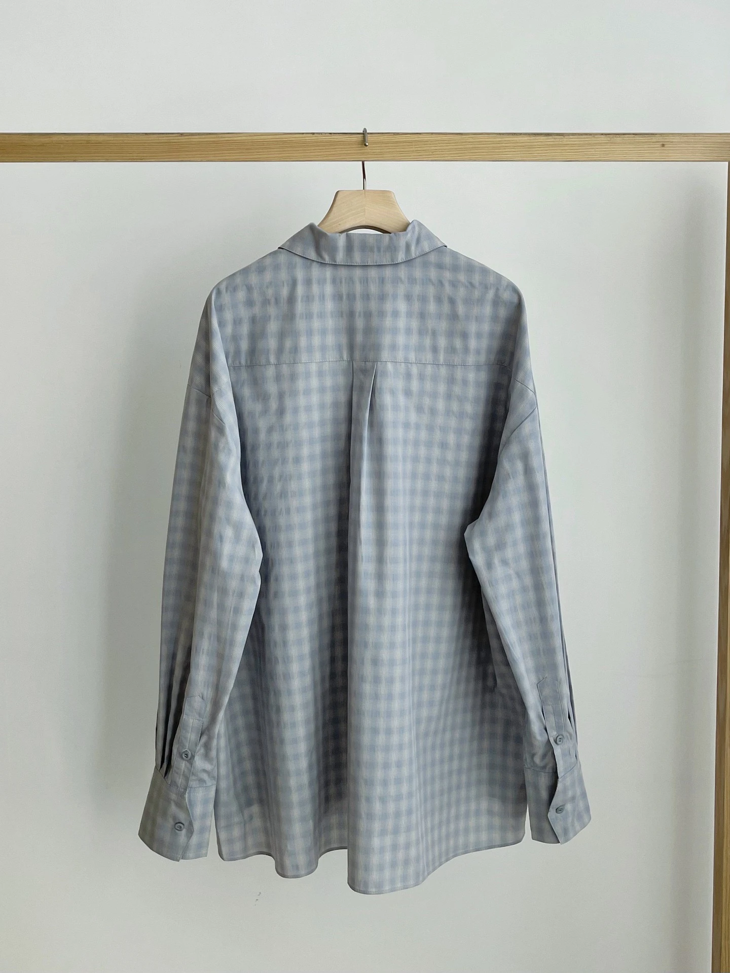 Blau kariert lose lange Sve Casual irt Frühling neue Sle PREON Damen Faion Baumwolle Polyester Mischung Kragen Knopf Cl...