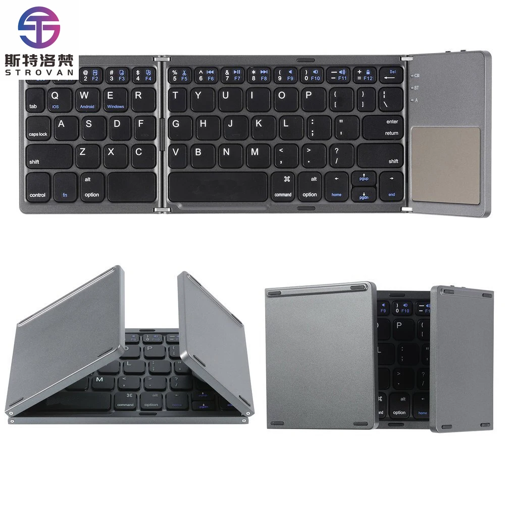 

Портативная складная клавиатура с черной раскладкой, Bluetooth Azerty, складная беспроводная клавиатура с тачпадом для смартфона