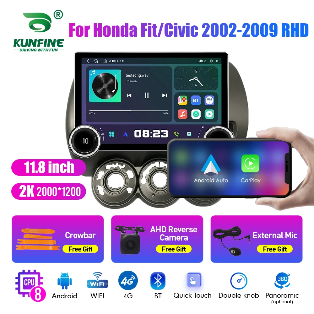 11.8 Inch 2K Double Knobs 2 Din Car Radio For Honda Civic 2002-2009 Car Radio DVD Multimedia Video Player Android Auto Carplay