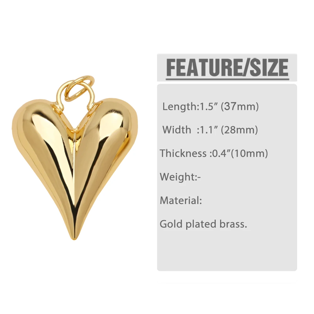 OCESRIO Trendy Polish Gold Silver Color Heart Pendant for Necklaces Copper Gold Plated Jewelry Making Supplies Wholesale pdtb498