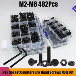 Countersunk Flat Head Hex Socket Cap Screws Nut Kit Grade 10.9 Carbon Steel Hexagon Flat Head Allen Bolt and Nut M2 M3 M4 M5 M6