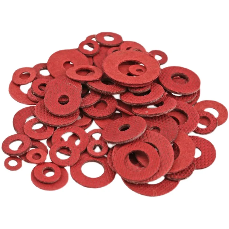 100Pcs M2 M3 M4 M5 M6 M8 M10 Steel Flat Pad Insulation Washers Red Paper Meson Gasket Spacer Insulating Spacers