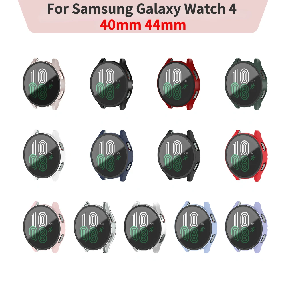 

2 In 1 Tempered Glass+Case for Samsung Galaxy Watch 4 40mm 44mm All Around Coverage Protective Bumpers for Samsung Galaxy Watch