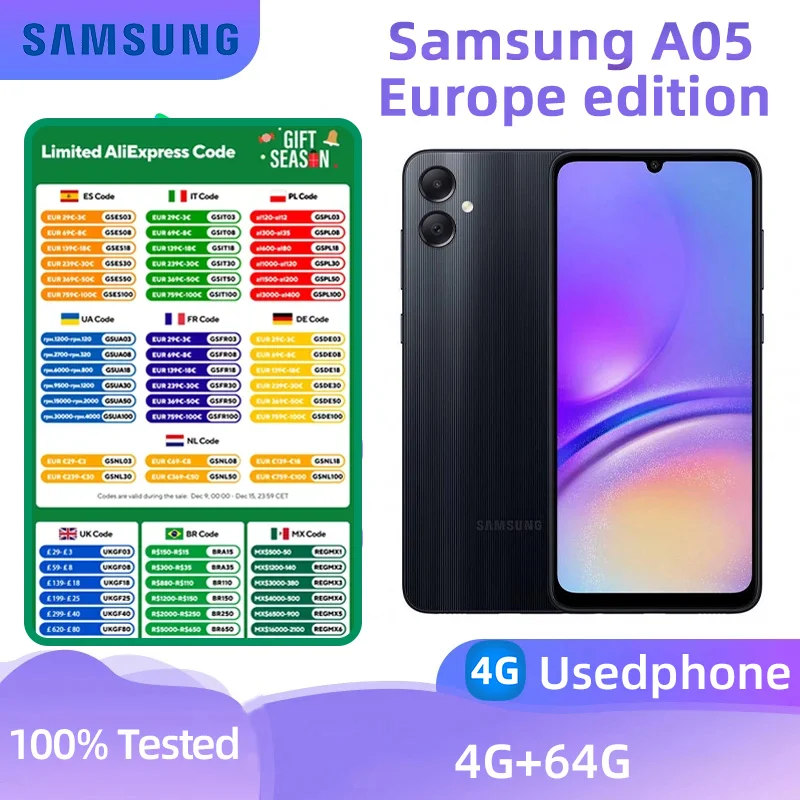 Samsung Galaxy A05 4g Europe Smartphone Snapdragon 680 6.7-inches Screen 4RAM 64GB Android Original Used Phone