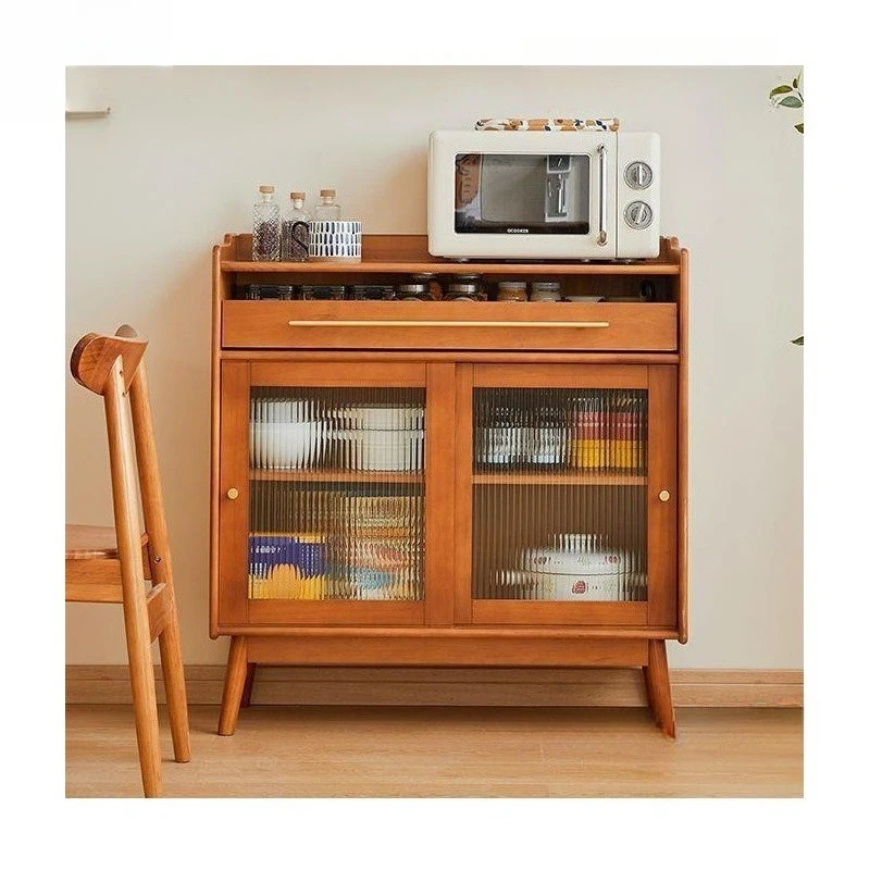 Solid wood dining side cabinet, living room tea cabinet, small household cupboard storage