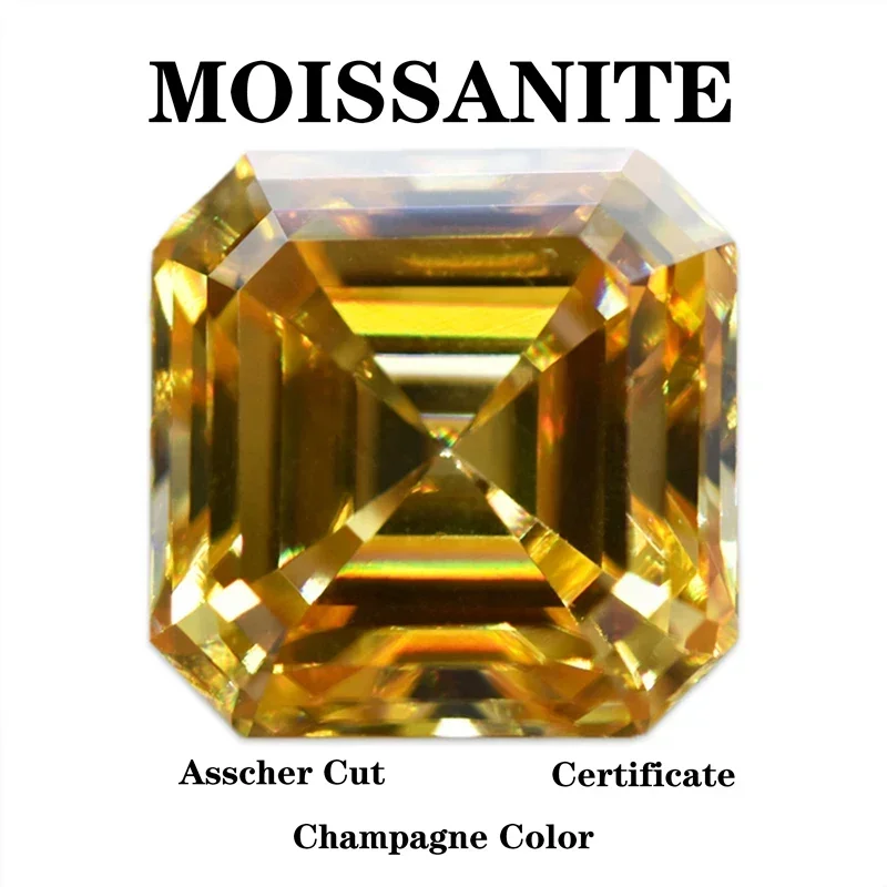 

Moissanite Stone Asscher Cut Champagne Color Extremely Shiny Quality DIY Charms Ring Necklace Earring Main Materials Certificate