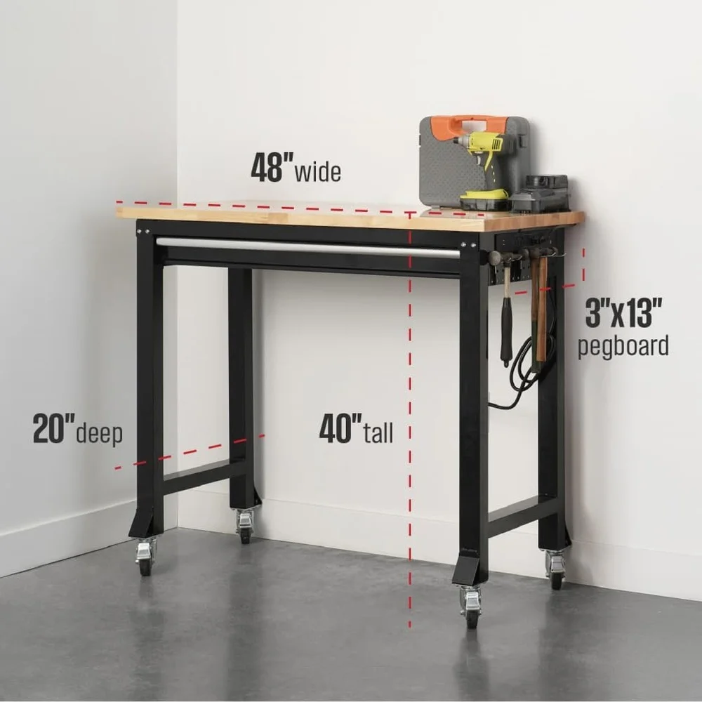 48” Premium Heavy Duty Workbench with Wheels & Power Strip