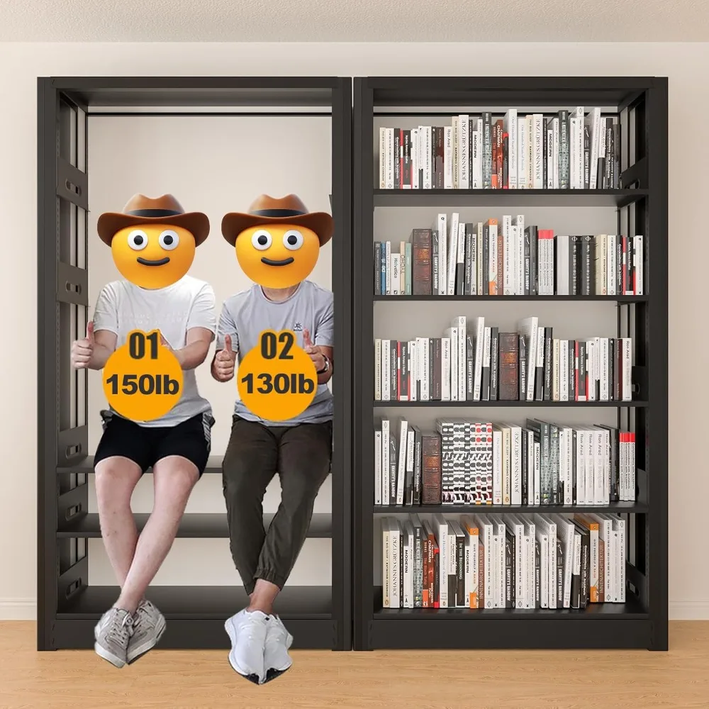 

69 Tall Heavy-Duty Bookshelf, 5-Tier Metal Bookshelf with Adjustable Shelves, Open Shelf Bookcase, Tall Bookshelves