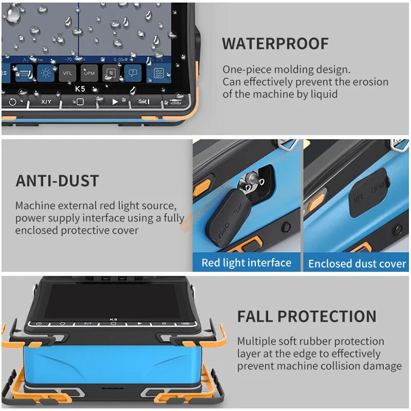 Máquina de soldadura de fusión de fibra óptica K5, 6 motores, pantalla táctil, VFL OPM