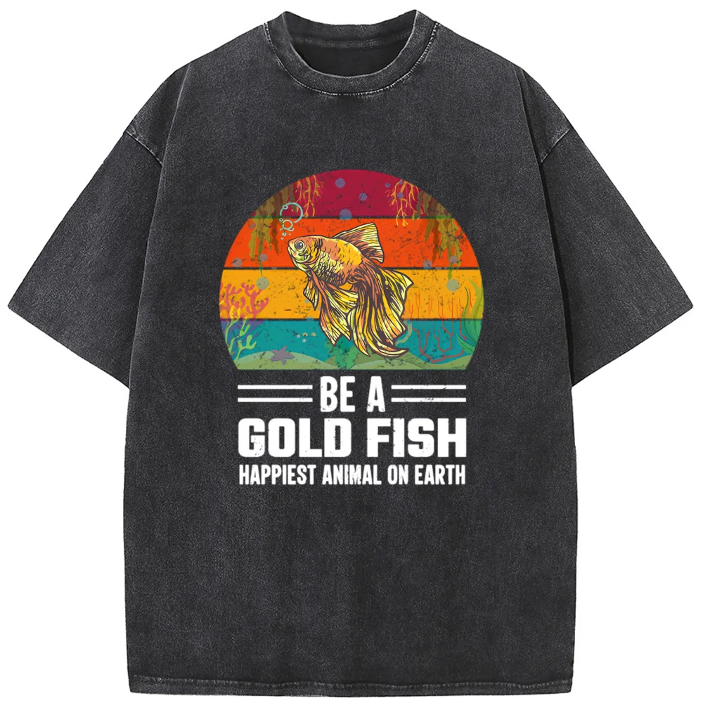 Goldfish Men's Short-Sleeved T-shirt 230 Grams Of High-Quality Washed Old Tshirt  Men Women Casual Fashion Oversized T-shirt