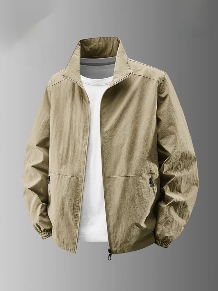 

Loose Casual Men's Jaet Coat Spring Autumn Large Size Dad Clothes St Man Collar Stand up Fussled Polyester Fabric