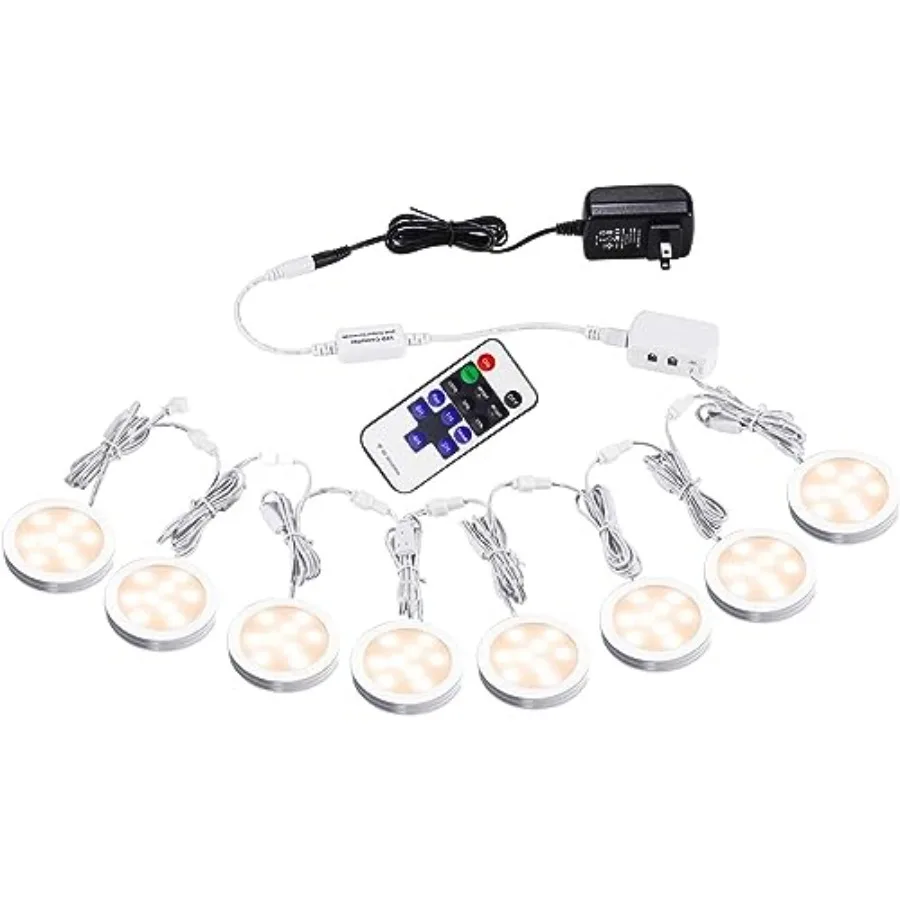 

Linkable Under Cabinet LED Lighting 12V Slim Aluminum Dimmable Puck Lights with RF Remote Control and UL Listed Plug for Displa