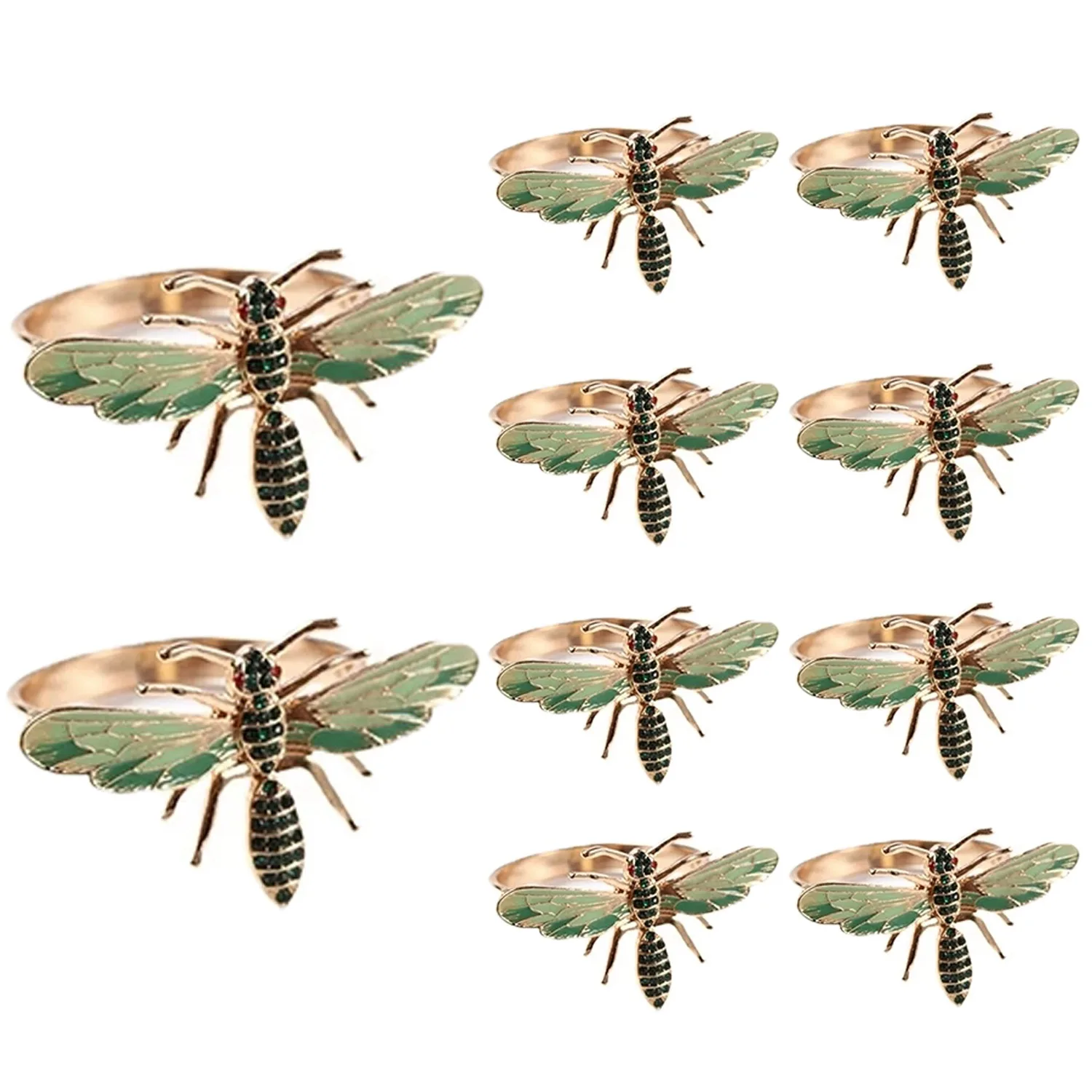 A56K 10Pcs Dragonfly Napkin Buckle Napkin Ring Alloy Green Insect Dragonfly Drip Buckle Paper Towels Napkin Holder