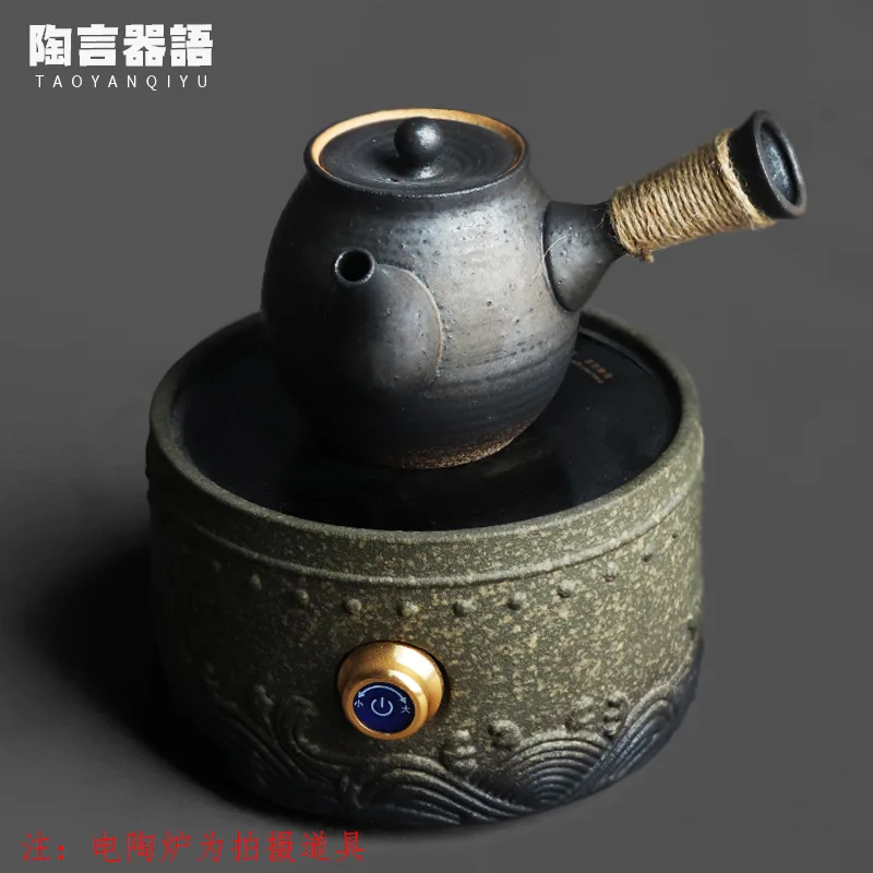 Japanese style kiln roast black gold side handle teapot electric stove charcoal stove coffee milk boiling water ceramic pot