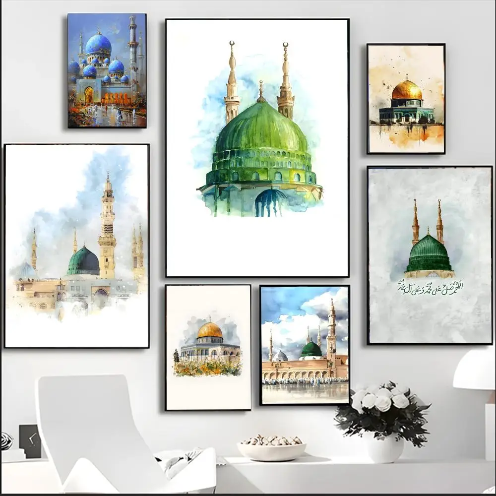 Mosque Nabawi Painting Calligraphy HD Waterproof Canvas Art: Aesthetic Wall Decor Home,Bar & More