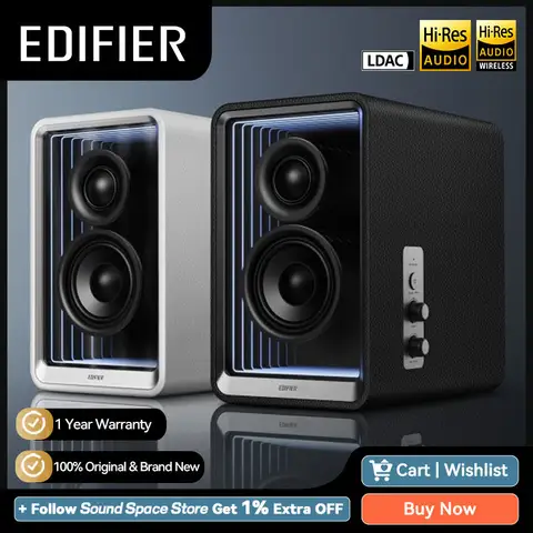 Edifier QR65 액티브 모니터 데스크탑 블루투스 스피커, GaN 충전기 포함, 고해상도 LDAC 코덱, RCA Aux USB 입력, 조명 효과