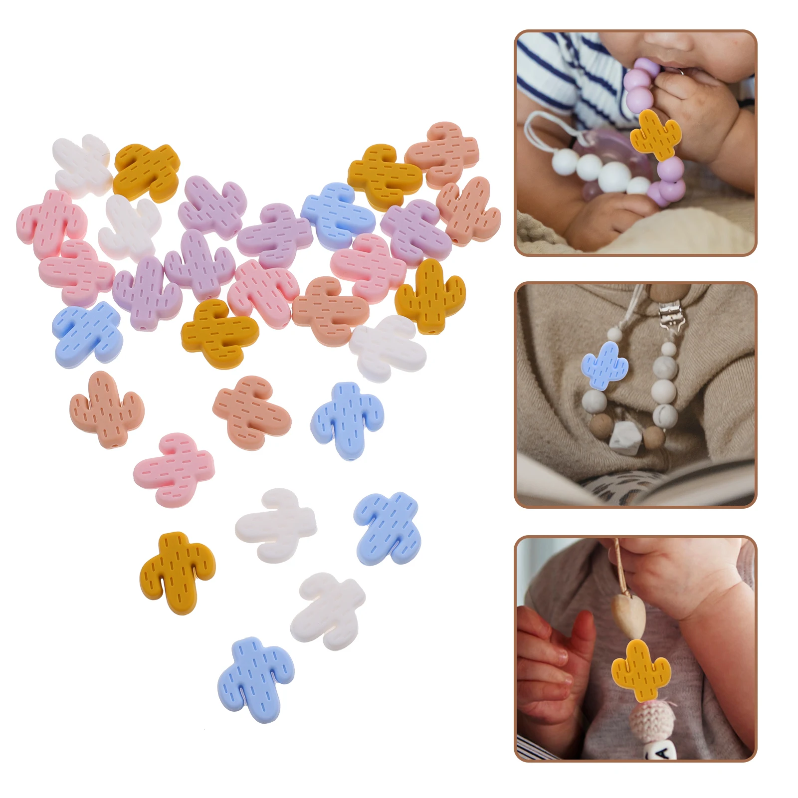 

30 Pcs Silicone Beads Spacer Bulk Mini Cactus for Jewelry Making Loose Accessories Baby