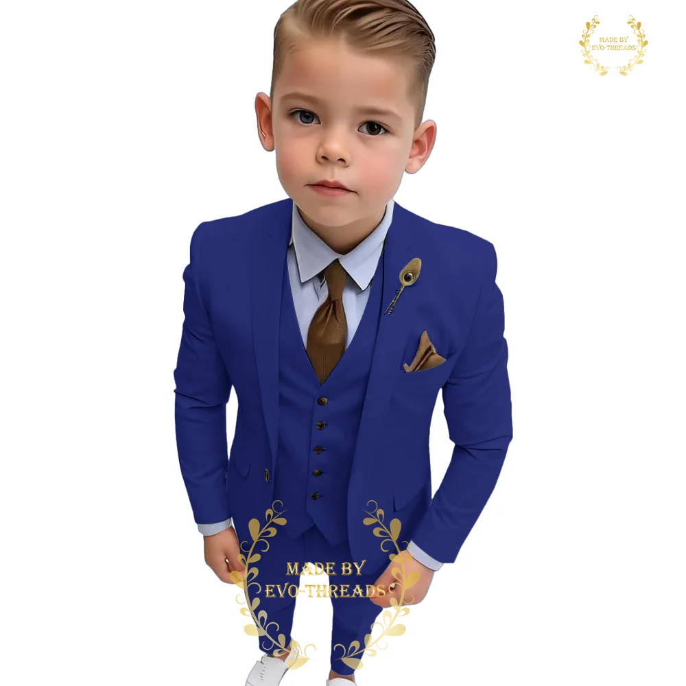 

Royal Blue Suit for Boys St Patricks Day Outfit 3 PCS Jacket Vest Pants Set for Wedding Formal Events Ring Bearer Perform Tuxedo