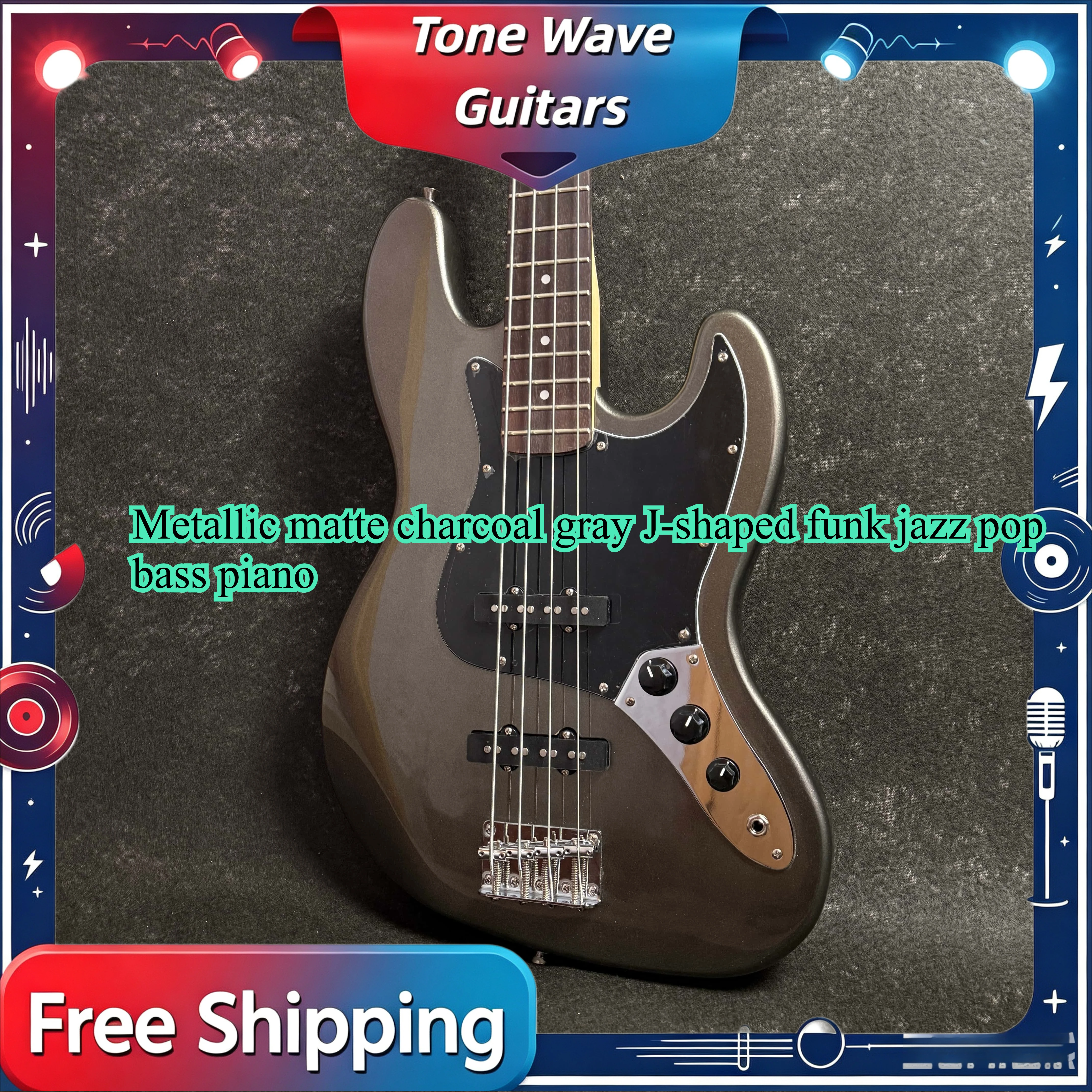 Bass Guitar Fretless - Electric Guitar Mahogany Body Metallic Matte