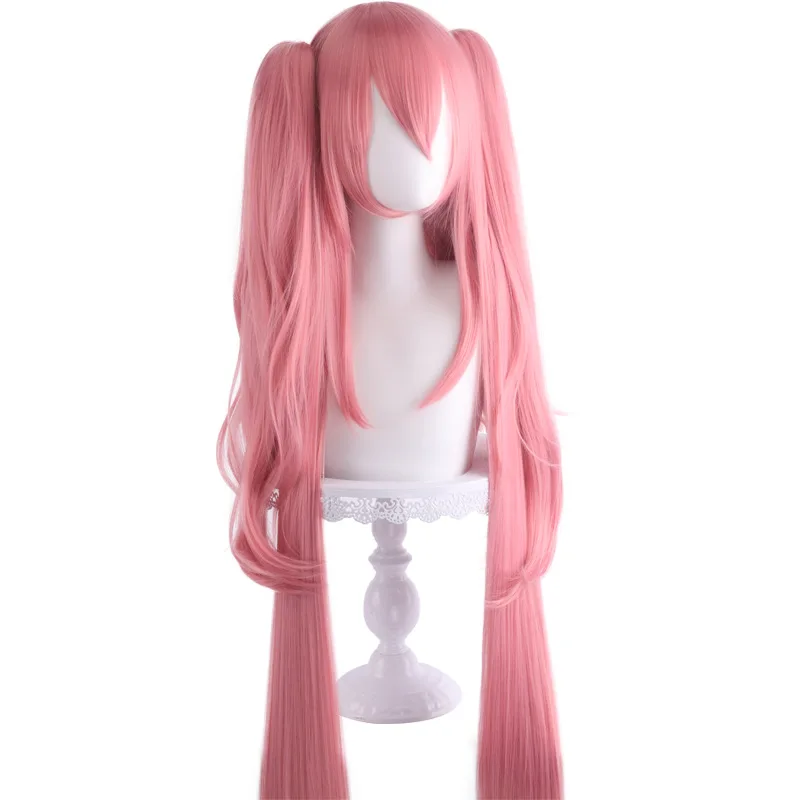Длинный прямой синтетический розовый парик для косплея с двойными хвостами 110 см, костюм для вечеринки на Хэллоуин, женские термостойкие волокна волос