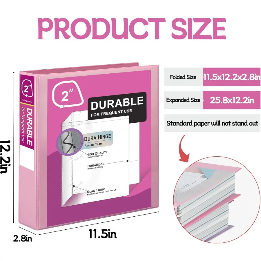Durable 3 Ring Binder 2 Inch Economy 4 Pack Each Holds 540 Sheets DRing Presentation View Binders for Office School Home Pastel