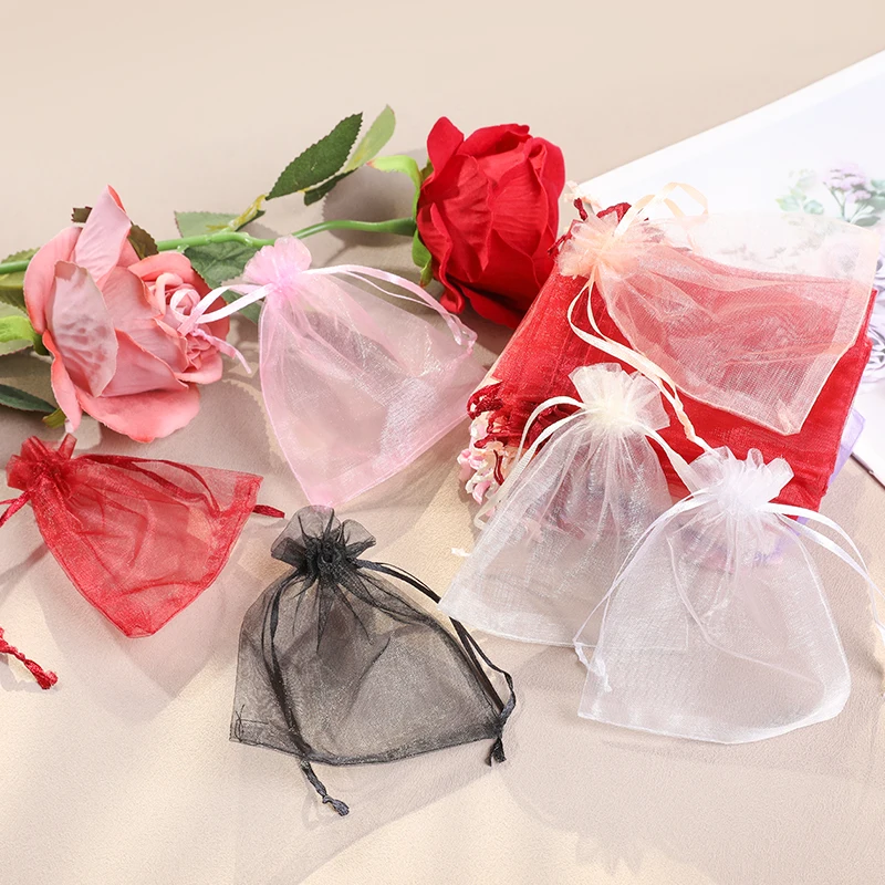 

7Colors Drawstring Mesh Bags Packaging New Year Candy Jewelry Cosmetic Wedding Pocket Gift Bag Multicolor Drawable Chiffon Pouch