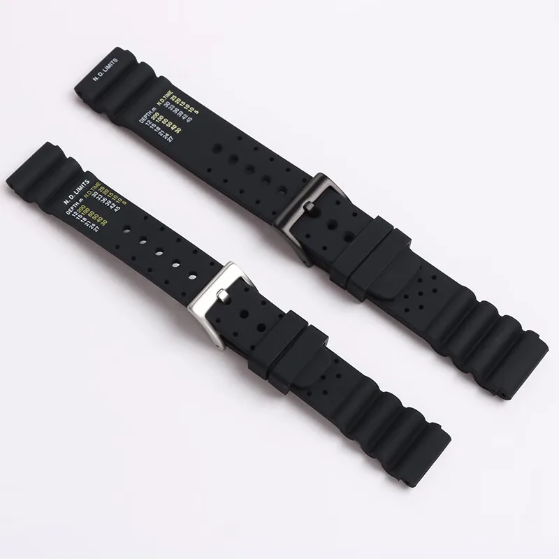 สายรัดข้อมือซิลิโคนแบบนิ่มสำหรับผู้ชาย Seiko 5/ผีน้ำ/กระป๋องดำน้ำ/ชุดหอยเป๋าฮื้อกันน้ำ Tali Jam Tangan silikon สีดำ22มม.