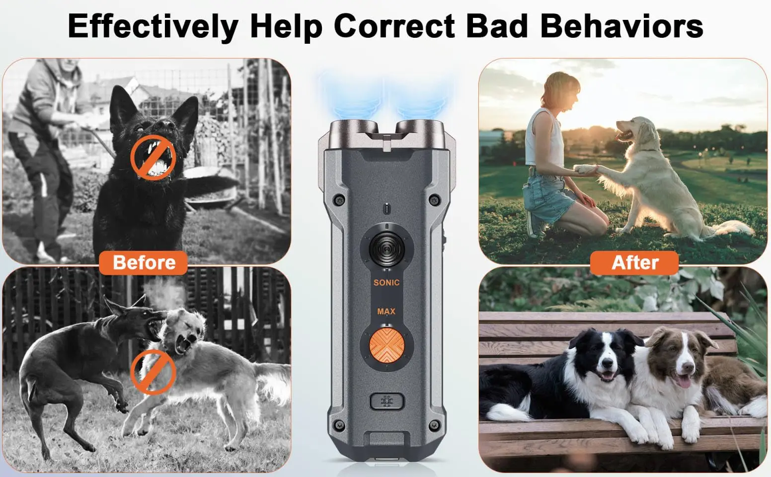 Imagem -03 - Ultrasonic Dog Bark Stop Device Dispositivo de Treinamento Anti-casca Pare o Mau Comportamento com Luzes Led