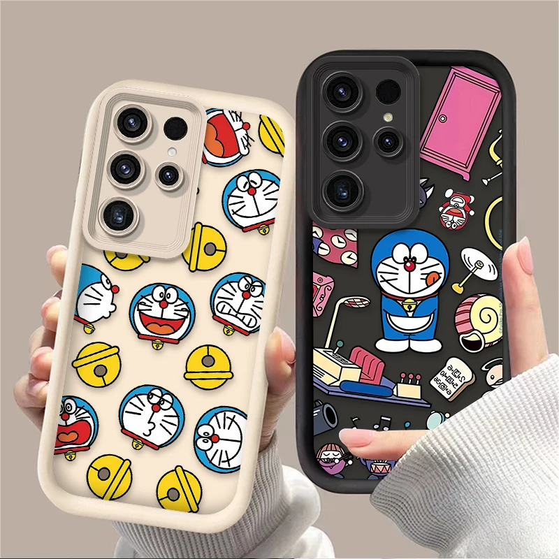 Cartoon D-Doraemon Case for Samsung Galaxy S25 S24 S23 Ultra S22 S21 Plus FE 5G A54 A34 A14 A73 A53 A33 5G Matte Silicone Cover