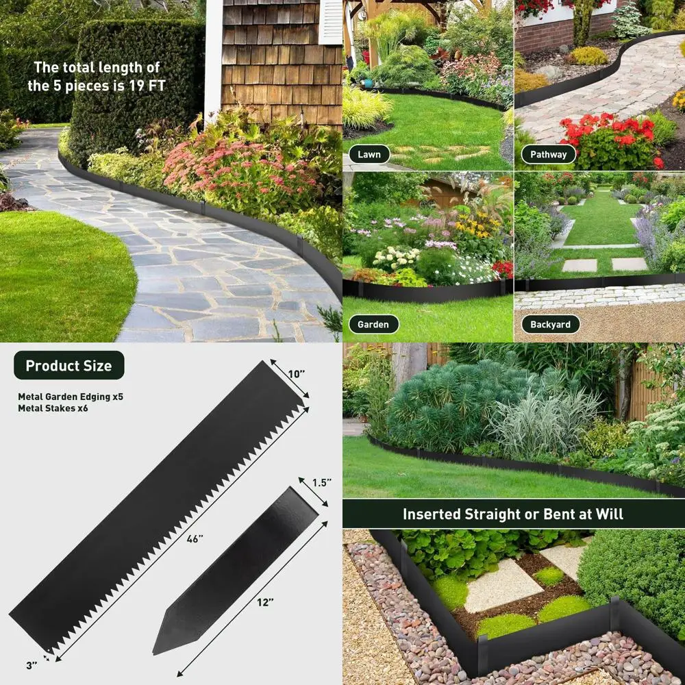 

5-Piece 46x10 Galvanized Steel Landscape Edging Kit with Stakes for Lawn, Yard, and Flower Beds, Easy Installation, Black