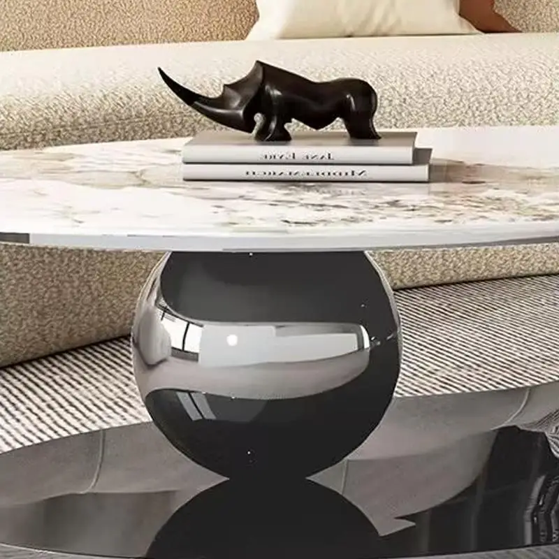 Living Room Center Coffee Table Oval Table For Home Stable Stainless Steel Frame In Black  Gold Smooth Stone Desktop Tv Cabinet