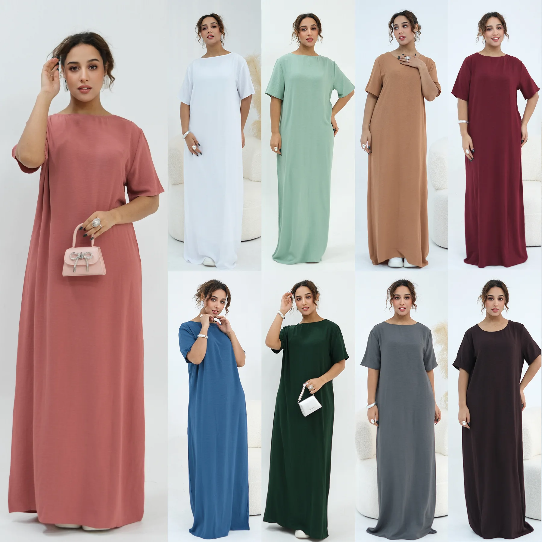 

Женское платье для Ид, абайя для Рамадана, однотонное праздничное длинное платье, мусульманское платье 2026, джалабия, марокканский кафтан, дубайский исламский арабский длинный халат