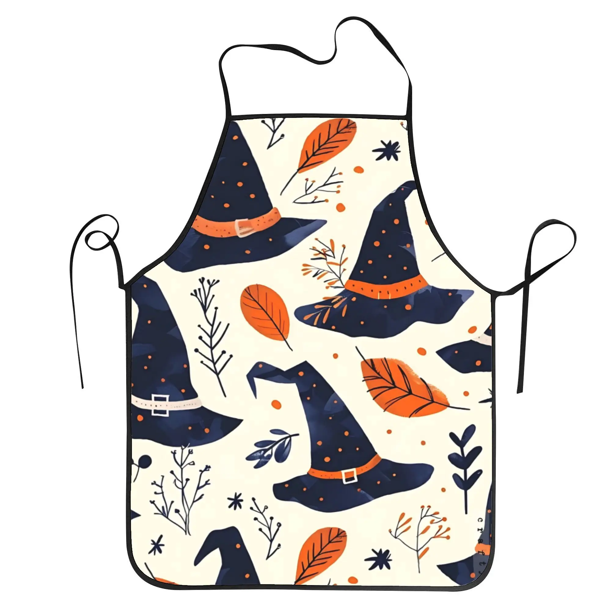 1pc Funny Halloween Witch Hat Apron - Witch Hat & Autumn Leaves Design (Orange/Black/White/Gray/Blue) Durable Polyester