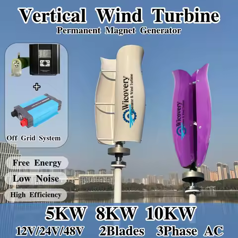 CE China Factory 5KW 10KW 24V 48V 2Blades Energy Vertical Wind Turbines Electric Alternator Generator Off Grid System Household