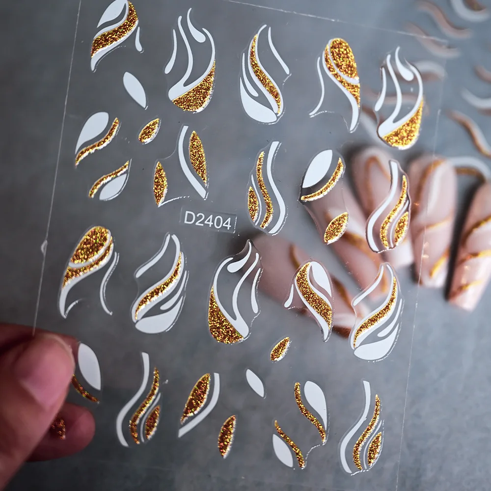 

Gold glitter adhesive nail art sticker waterproof self-adhesive gold and silver line pattern nail sticker dusting nail art sticker