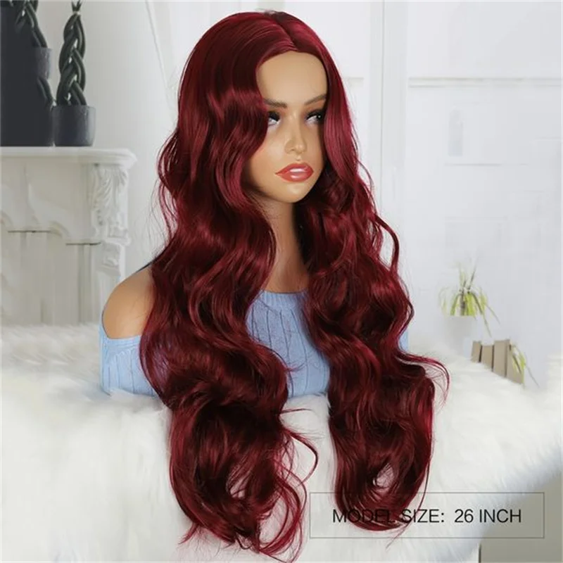 Perruque Lace Front Wig Body Wave sans colle bordeaux pour femmes noires, douce et longue, préplumée, cheveux de bébé, densité 180, 26 po, 03/3